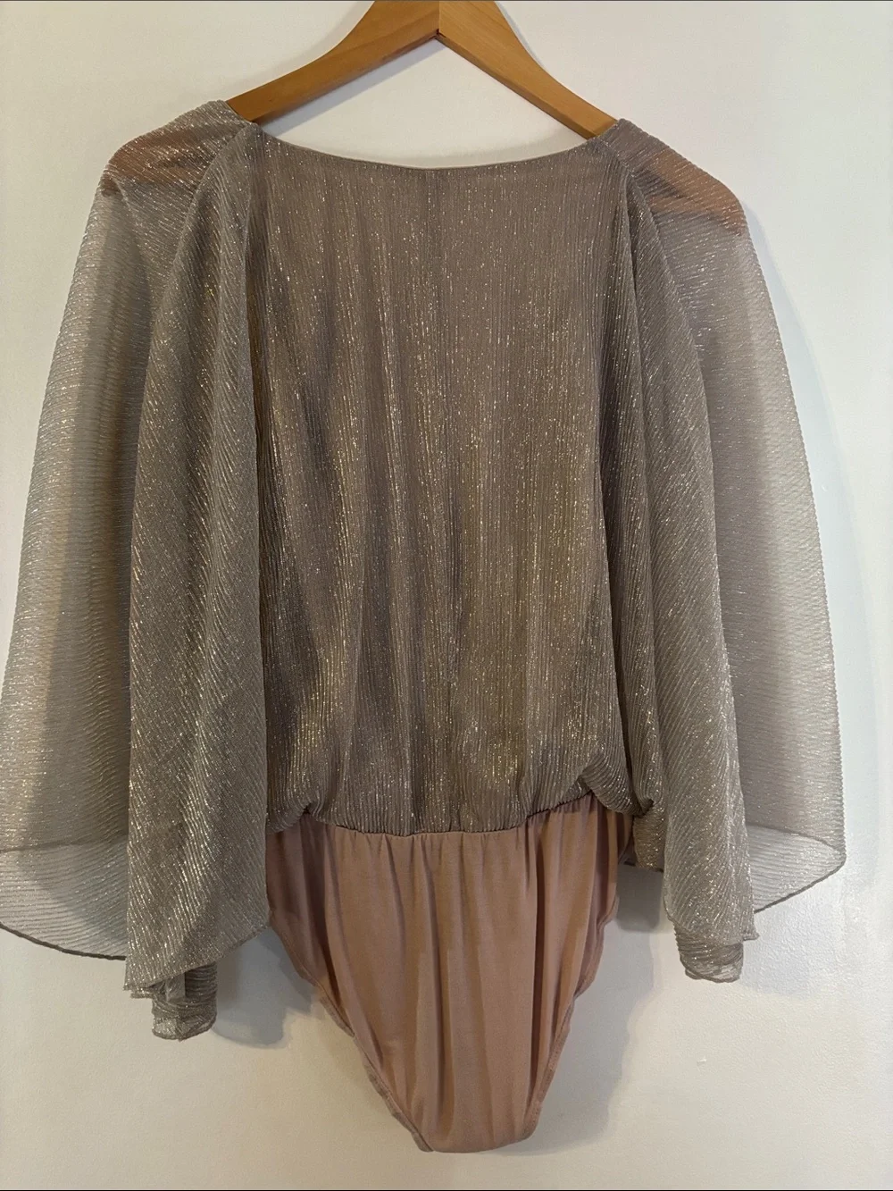 Charlotte Russe Taupe Shimmer Wrap Off-the-Shoulder Sweater Bodysuit